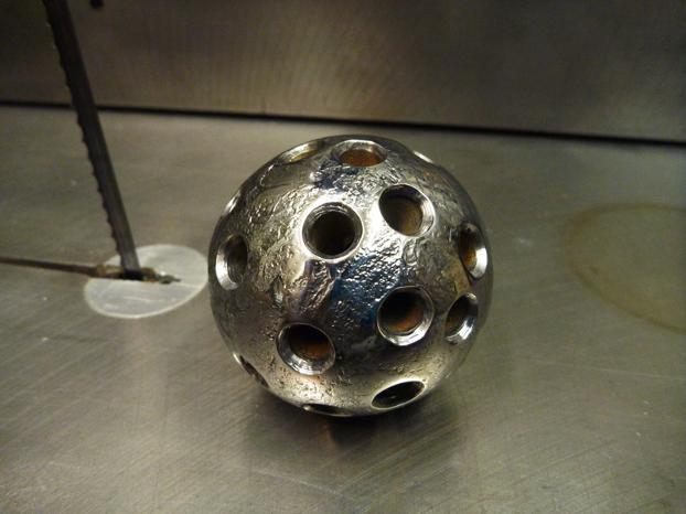 steel ball, roy mackey, steel sculpture, flamingsteel