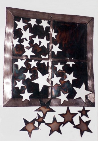 Stars in window, roy mackey, steel sculpture, steel  art, flamingsteel.com, vancouver bc artist